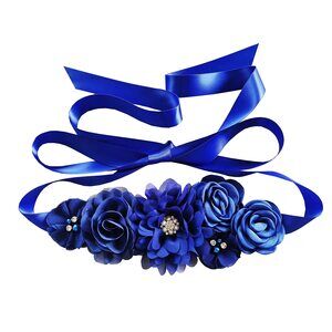 Handmade Maternity Sash Belt With Flowers And Bow Rhinestones Decor 2348